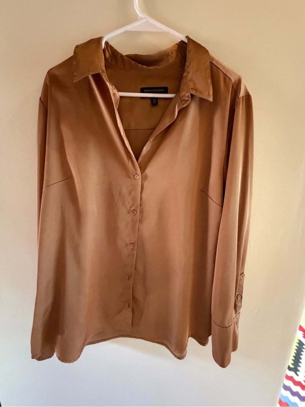 Banana Republic Classic Fit Satin Button-Up in Tan